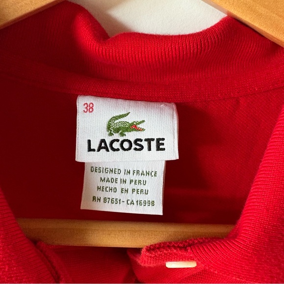 Lacoste Cherry Red Slim Fit Stretch Mini Piqué Polo Shirt 38 M Medium - Picture 3 of 4
